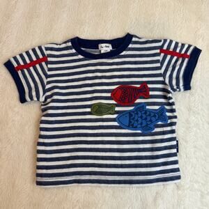 Le Top Striped T Shirt Fish Applique Blue Baby Boy 12 Months 13112211